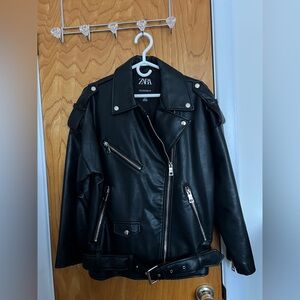 Zara Black Long Biker Jacket